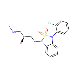 CNC[C@H](O)CCN1c2ccccc2N(c2ccccc2F)S1(=O)=O ZINC000049034912
