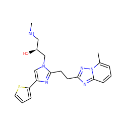 CNC[C@H](O)Cn1cc(-c2cccs2)nc1CCc1nc2cccc(C)n2n1 ZINC000117849075
