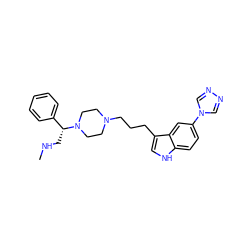 CNC[C@H](c1ccccc1)N1CCN(CCCc2c[nH]c3ccc(-n4cnnc4)cc23)CC1 ZINC000022939249