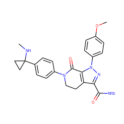 CNC1(c2ccc(N3CCc4c(C(N)=O)nn(-c5ccc(OC)cc5)c4C3=O)cc2)CC1 ZINC000040393439