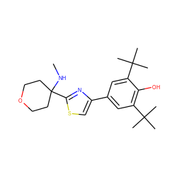 CNC1(c2nc(-c3cc(C(C)(C)C)c(O)c(C(C)(C)C)c3)cs2)CCOCC1 ZINC000059128610