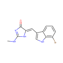 CNC1=NC(=O)/C(=C/c2c[nH]c3c(Br)cccc23)N1 ZINC000084708735