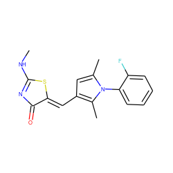 CNC1=NC(=O)/C(=C/c2cc(C)n(-c3ccccc3F)c2C)S1 ZINC000073141069