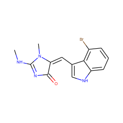 CNC1=NC(=O)/C(=C\c2c[nH]c3cccc(Br)c23)N1C ZINC000084689918