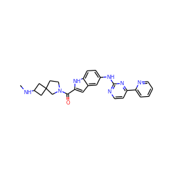 CNC1CC2(CCN(C(=O)c3cc4cc(Nc5nccc(-c6ccccn6)n5)ccc4[nH]3)C2)C1 ZINC000145265650