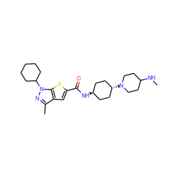 CNC1CCN([C@H]2CC[C@H](NC(=O)c3cc4c(C)nn(C5CCCCC5)c4s3)CC2)CC1 ZINC000261171411