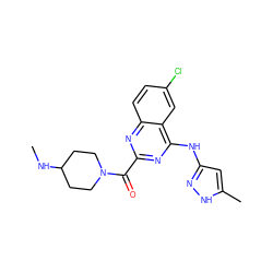 CNC1CCN(C(=O)c2nc(Nc3cc(C)[nH]n3)c3cc(Cl)ccc3n2)CC1 ZINC001772626913