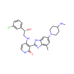 CNC1CCN(c2cc(C)c3nc(-c4c(NC[C@@H](O)c5cccc(Cl)c5)cc[nH]c4=O)[nH]c3c2)CC1 ZINC000040409809