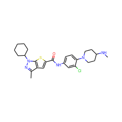 CNC1CCN(c2ccc(NC(=O)c3cc4c(C)nn(C5CCCCC5)c4s3)cc2Cl)CC1 ZINC000114712545