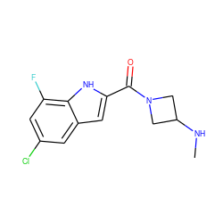 CNC1CN(C(=O)c2cc3cc(Cl)cc(F)c3[nH]2)C1 ZINC000084703948