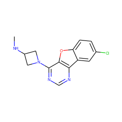 CNC1CN(c2ncnc3c2oc2ccc(Cl)cc23)C1 ZINC000049070614