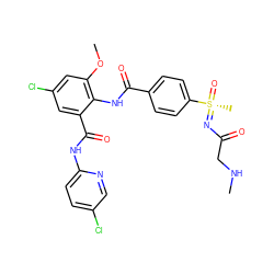 CNCC(=O)N=[S@](C)(=O)c1ccc(C(=O)Nc2c(OC)cc(Cl)cc2C(=O)Nc2ccc(Cl)cn2)cc1 ZINC000095574685