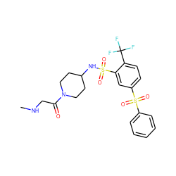 CNCC(=O)N1CCC(NS(=O)(=O)c2cc(S(=O)(=O)c3ccccc3)ccc2C(F)(F)F)CC1 ZINC000040973856