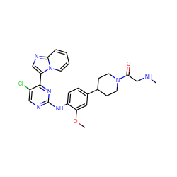 CNCC(=O)N1CCC(c2ccc(Nc3ncc(Cl)c(-c4cnc5ccccn45)n3)c(OC)c2)CC1 ZINC000168471289