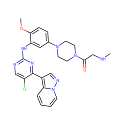 CNCC(=O)N1CCN(c2ccc(OC)c(Nc3ncc(Cl)c(-c4cnn5ccccc45)n3)c2)CC1 ZINC000118699599