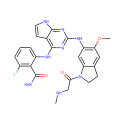 CNCC(=O)N1CCc2cc(OC)c(Nc3nc(Nc4cccc(F)c4C(N)=O)c4cc[nH]c4n3)cc21 ZINC000040865009