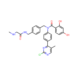 CNCC(=O)NCc1ccc(CN(C(=O)c2ccc(O)cc2O)c2ccc(-c3nc(Cl)ncc3C)cc2)cc1 ZINC000653750430