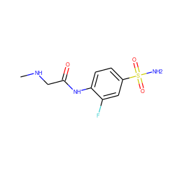 CNCC(=O)Nc1ccc(S(N)(=O)=O)cc1F ZINC000013800500