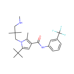 CNCC(C)(C)Cn1c(C(C)(C)C)cc(C(=O)Nc2cccc(C(F)(F)F)c2)c1C ZINC000220768960