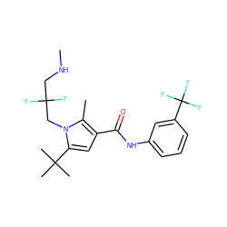 CNCC(F)(F)Cn1c(C(C)(C)C)cc(C(=O)Nc2cccc(C(F)(F)F)c2)c1C ZINC000205362109