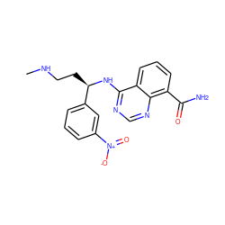 CNCC[C@@H](Nc1ncnc2c(C(N)=O)cccc12)c1cccc([N+](=O)[O-])c1 ZINC000114350639