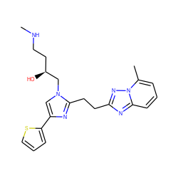 CNCC[C@H](O)Cn1cc(-c2cccs2)nc1CCc1nc2cccc(C)n2n1 ZINC000117874257