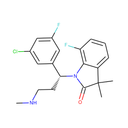 CNCC[C@H](c1cc(F)cc(Cl)c1)N1C(=O)C(C)(C)c2cccc(F)c21 ZINC000034986564