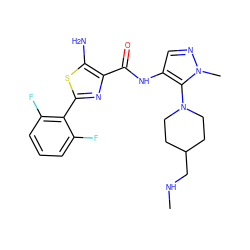 CNCC1CCN(c2c(NC(=O)c3nc(-c4c(F)cccc4F)sc3N)cnn2C)CC1 ZINC000169699265