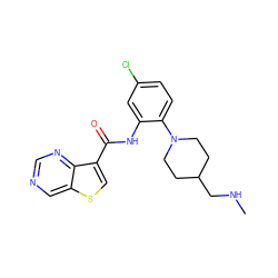 CNCC1CCN(c2ccc(Cl)cc2NC(=O)c2csc3cncnc23)CC1 ZINC000113651666