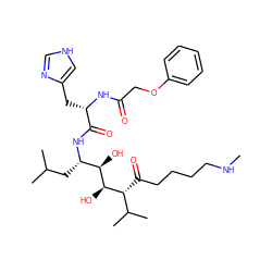 CNCCCCC(=O)[C@H](C(C)C)[C@@H](O)[C@H](O)[C@H](CC(C)C)NC(=O)[C@H](Cc1c[nH]cn1)NC(=O)COc1ccccc1 ZINC000026403060