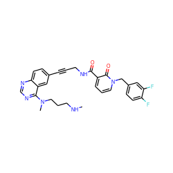 CNCCCN(C)c1ncnc2ccc(C#CCNC(=O)c3cccn(Cc4ccc(F)c(F)c4)c3=O)cc12 ZINC000096176285