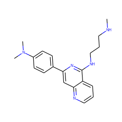 CNCCCNc1nc(-c2ccc(N(C)C)cc2)cc2ncccc12 ZINC000013489184