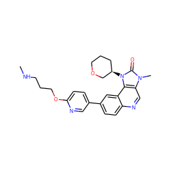 CNCCCOc1ccc(-c2ccc3ncc4c(c3c2)n([C@@H]2CCCOC2)c(=O)n4C)cn1 ZINC001772621323