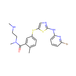 CNCCN(C)C(=O)c1cc(Sc2cnc(Nc3cccc(Br)n3)s2)ccc1C ZINC000029038337