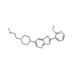 CNCCN1CCC(c2cnc3nc(-c4cccnc4OC)[nH]c3c2)CC1 ZINC000045284573