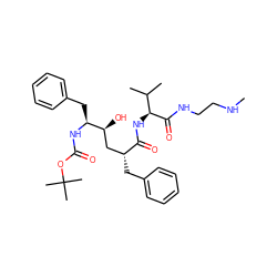 CNCCNC(=O)[C@@H](NC(=O)[C@H](Cc1ccccc1)C[C@H](O)[C@H](Cc1ccccc1)NC(=O)OC(C)(C)C)C(C)C ZINC000026726660