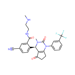 CNCCNC(=O)c1cc(C#N)ccc1[C@@H]1C2=C(CCC2=O)N(c2cccc(C(F)(F)F)c2)C(=O)N1C ZINC001772625666