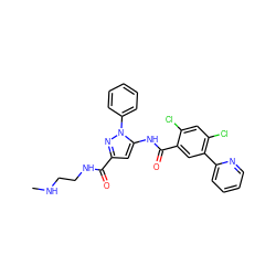 CNCCNC(=O)c1cc(NC(=O)c2cc(-c3ccccn3)c(Cl)cc2Cl)n(-c2ccccc2)n1 ZINC001772602137