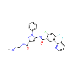 CNCCNC(=O)c1cc(NC(=O)c2cc(-c3ncccc3F)c(F)cc2Cl)n(-c2ccccc2)n1 ZINC001772599296