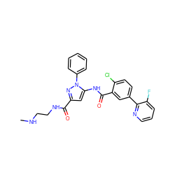 CNCCNC(=O)c1cc(NC(=O)c2cc(-c3ncccc3F)ccc2Cl)n(-c2ccccc2)n1 ZINC001772651561