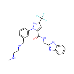 CNCCNCc1cccc(-n2nc(C(F)(F)F)cc2C(=O)NCc2nc3ccccc3[nH]2)c1 ZINC000049051509