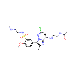 CNCCNS(=O)(=O)c1cc(-c2c(C)nc3c(NCCNC(C)=O)cc(Cl)nn23)ccc1OC ZINC001772597897