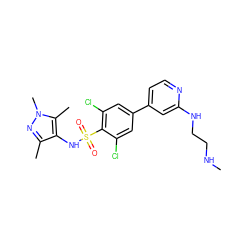 CNCCNc1cc(-c2cc(Cl)c(S(=O)(=O)Nc3c(C)nn(C)c3C)c(Cl)c2)ccn1 ZINC000117318073