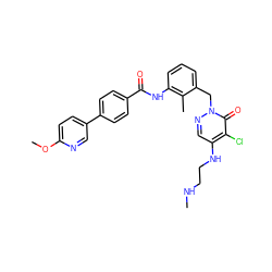 CNCCNc1cnn(Cc2cccc(NC(=O)c3ccc(-c4ccc(OC)nc4)cc3)c2C)c(=O)c1Cl ZINC000044418821