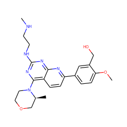 CNCCNc1nc(N2CCOC[C@@H]2C)c2ccc(-c3ccc(OC)c(CO)c3)nc2n1 ZINC000138807256