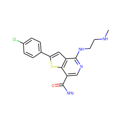 CNCCNc1ncc(C(N)=O)c2sc(-c3ccc(Cl)cc3)cc12 ZINC000064560325