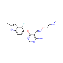 CNCCO/N=C/c1c(N)ncnc1Oc1ccc2[nH]c(C)cc2c1F ZINC000014949813