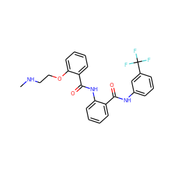 CNCCOc1ccccc1C(=O)Nc1ccccc1C(=O)Nc1cccc(C(F)(F)F)c1 ZINC000653676852