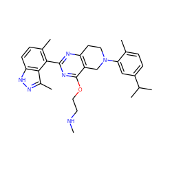 CNCCOc1nc(-c2c(C)ccc3[nH]nc(C)c23)nc2c1CN(c1cc(C(C)C)ccc1C)CC2 ZINC000146935201