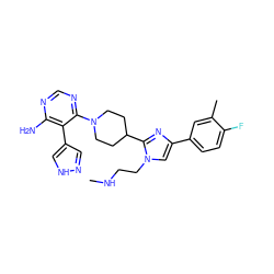 CNCCn1cc(-c2ccc(F)c(C)c2)nc1C1CCN(c2ncnc(N)c2-c2cn[nH]c2)CC1 ZINC000218767968